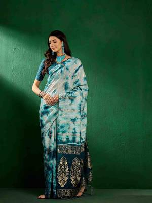teal jacquard design cotton saree with unstitched blouse piece 2