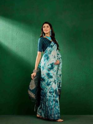 teal jacquard design cotton saree with unstitched blouse piece 3