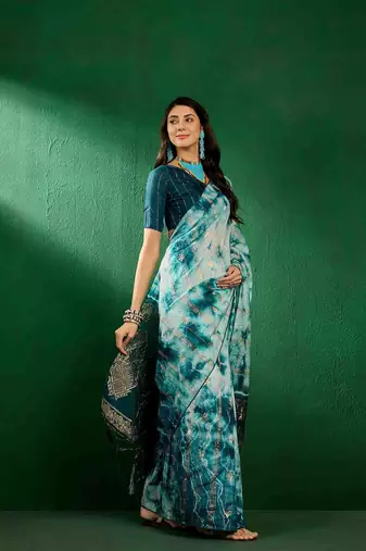 teal jacquard design cotton saree with unstitched blouse piece
