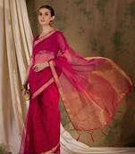 pink  organza  saree with unstitched blouse piece