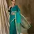 teal  organza  saree with unstitched blouse piece