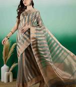 green zari woven banarasi organza saree with unstitched blouse piece