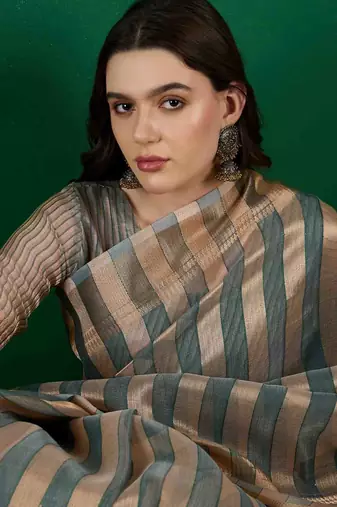 green zari woven banarasi organza saree with unstitched blouse piece