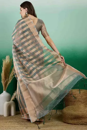 green zari woven banarasi organza saree with unstitched blouse piece
