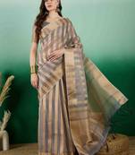 grey zari woven banarasi organza saree with unstitched blouse piece