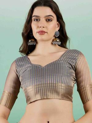 grey zari woven banarasi organza saree with unstitched blouse piece 5