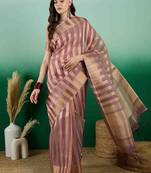 rust zari woven banarasi organza saree with unstitched blouse piece