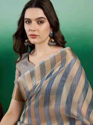 teal zari woven banarasi organza saree with unstitched blouse piece 3