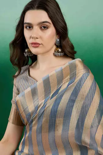 teal zari woven banarasi organza saree with unstitched blouse piece