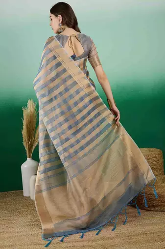 teal zari woven banarasi organza saree with unstitched blouse piece