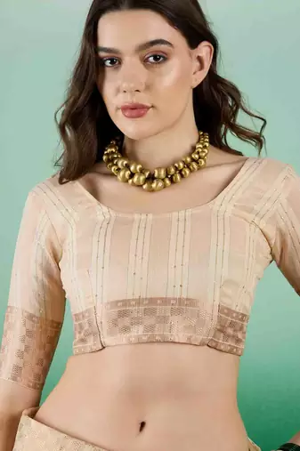 beige zari woven banarasi organza saree with unstitched blouse piece