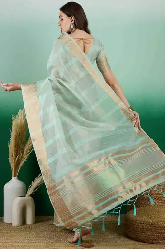 light green zari woven banarasi organza saree with unstitched blouse piece