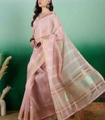 pink zari woven banarasi organza saree with unstitched blouse piece