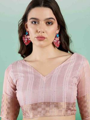 pink zari woven banarasi organza saree with unstitched blouse piece 5