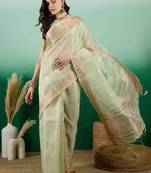 pista zari woven banarasi organza saree with unstitched blouse piece