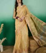 yellow zari woven banarasi organza saree with unstitched blouse piece