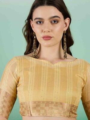 yellow zari woven banarasi organza saree with unstitched blouse piece 5