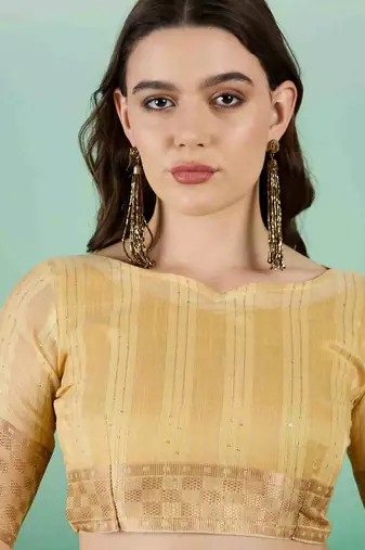 yellow zari woven banarasi organza saree with unstitched blouse piece