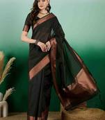 black zari woven banarasi organza saree with unstitched blouse piece
