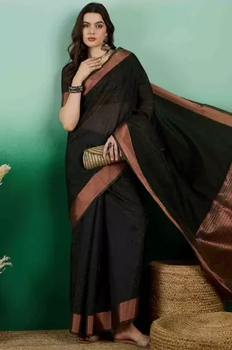 black zari woven banarasi organza saree with unstitched blouse piece