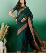 green zari woven banarasi organza saree with unstitched blouse piece