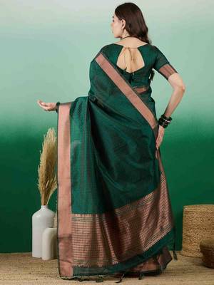 green zari woven banarasi organza saree with unstitched blouse piece 4