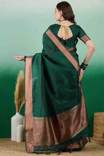 green zari woven banarasi organza saree with unstitched blouse piece