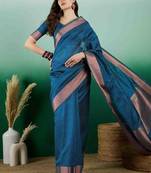 teal zari woven banarasi organza saree with unstitched blouse piece