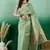 green jacquard design banarasi organza saree with unstitched blouse piece