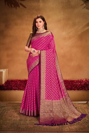 Pink georgette c woven designer saree