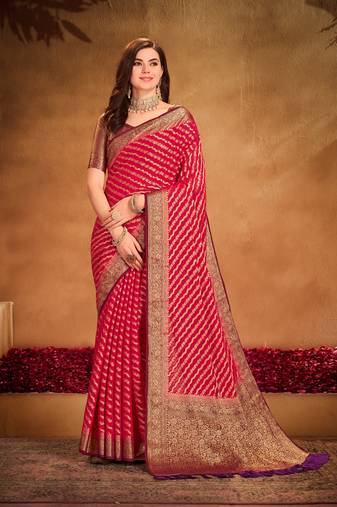 Red georgette c woven designer saree