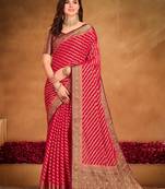 Red georgette c woven designer saree
