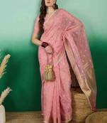 pink jacquard design banarasi organza saree with unstitched blouse piece