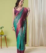 Aqua banarasi silk blend saree with jacquard work