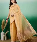 yellow jacquard design banarasi organza saree with unstitched blouse piece