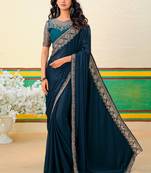 Peacock blue embroidered heavy partywear saree