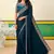 Peacock blue embroidered heavy partywear saree