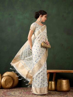 blue zari woven banarasi organza saree with unstitched blouse piece 2