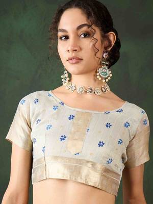 blue zari woven banarasi organza saree with unstitched blouse piece 5