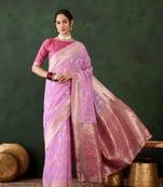 lavender jacquard design poly cotton saree with unstitched blouse piece