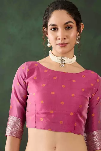 lavender jacquard design poly cotton saree with unstitched blouse piece