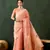 orange jacquard design poly cotton saree with unstitched blouse piece