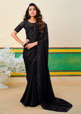 Black embroidered heavy partywear saree 1