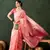 peach jacquard design poly cotton saree with unstitched blouse piece