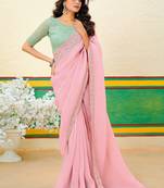 Baby pink embroidered heavy partywear saree