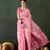pink jacquard design poly cotton saree with unstitched blouse piece