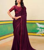 Maroon oak embroidered heavy partywear saree