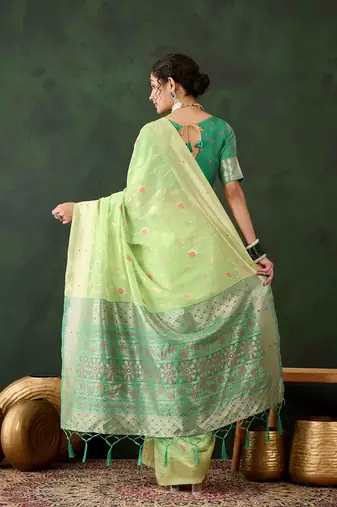 pista jacquard design poly cotton saree with unstitched blouse piece
