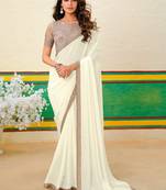 Off white embroidered heavy partywear saree