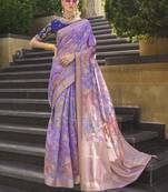 Lavender jacquard silk woven saree with embroidered blouse
